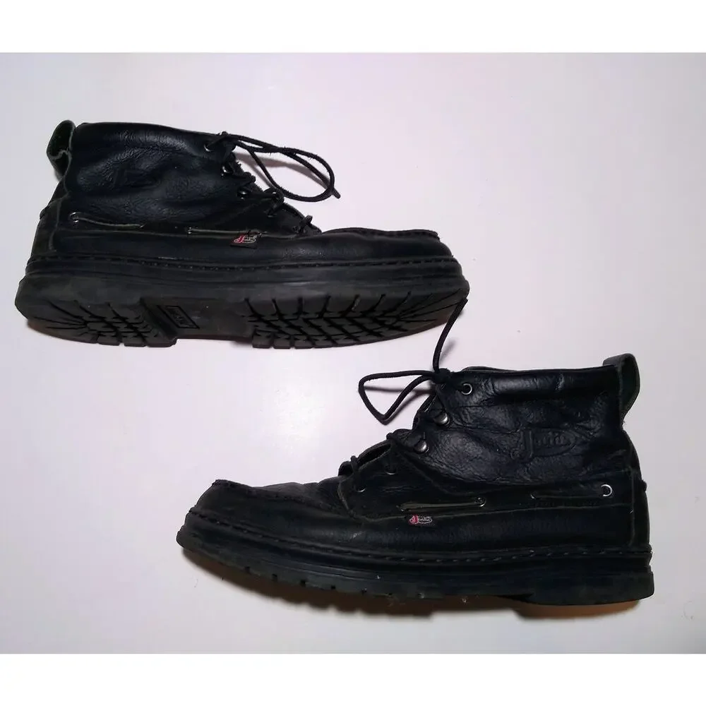 Mens Justin Work Boots Chukka Sz 12M 985 Black Pebbled Leather Lace-up Durable